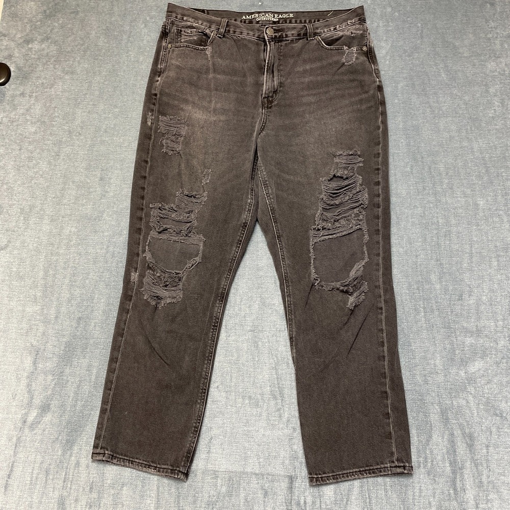 American Eagle Outfitters Jeans Womens 36x26.5 Black Denim High Rise Distressed
